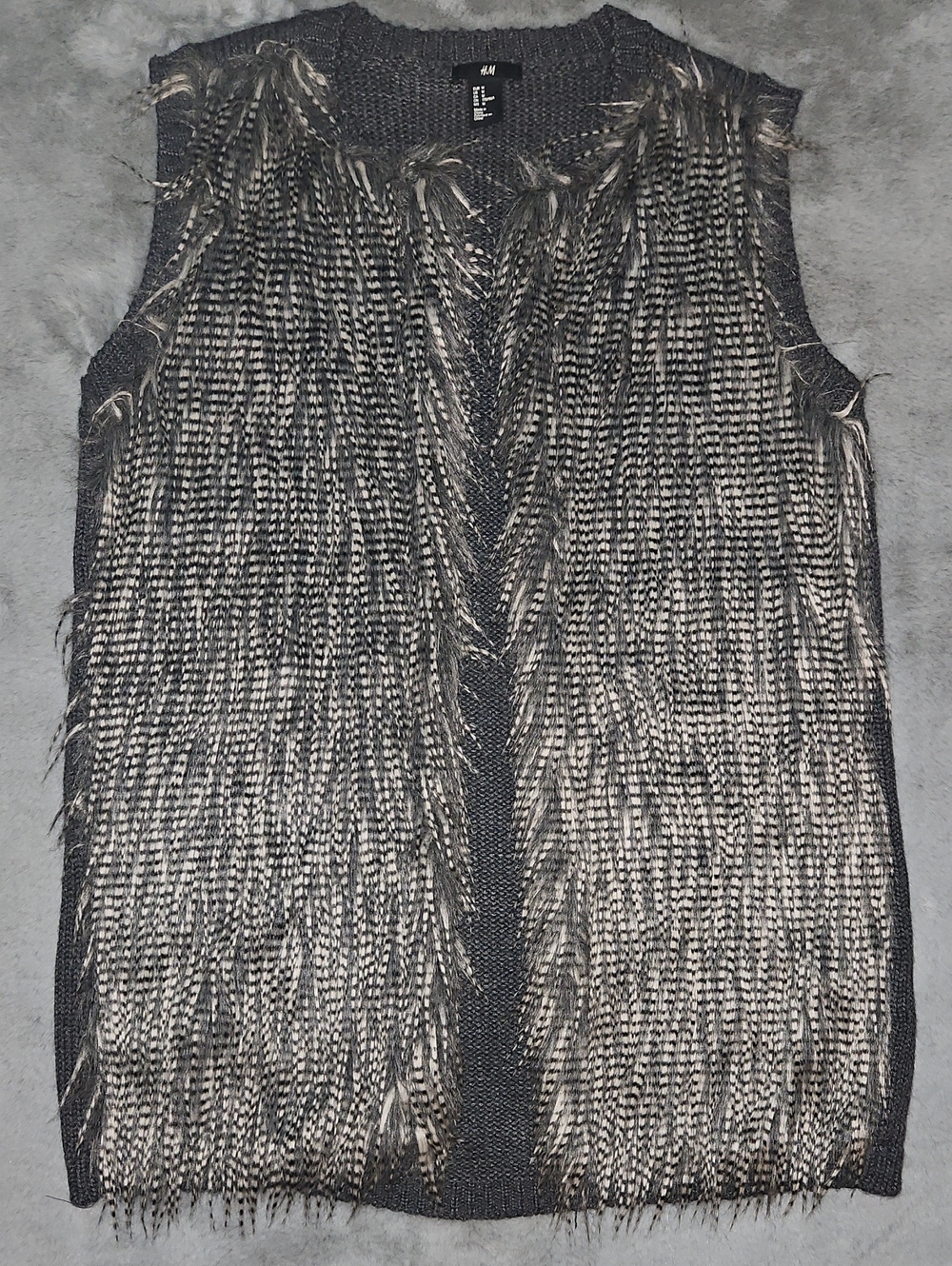 H&M Charcoal and Ivory Fringe Sweater Vest